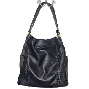 Large Black Soft Faux Leather Shoulder Bag Tote Purse Pocketbook Handbag